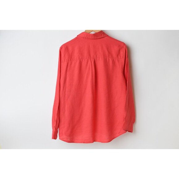Pure Linen 100% Linen Long Sleeve Button Down Shirt Coral Color Size 16 - Picture 8 of 13